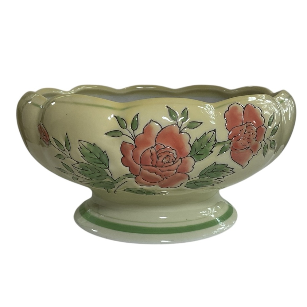 VTG Apopka Florida AAA Imports Ceramic Relief Planter Footed Flowerpot 10"